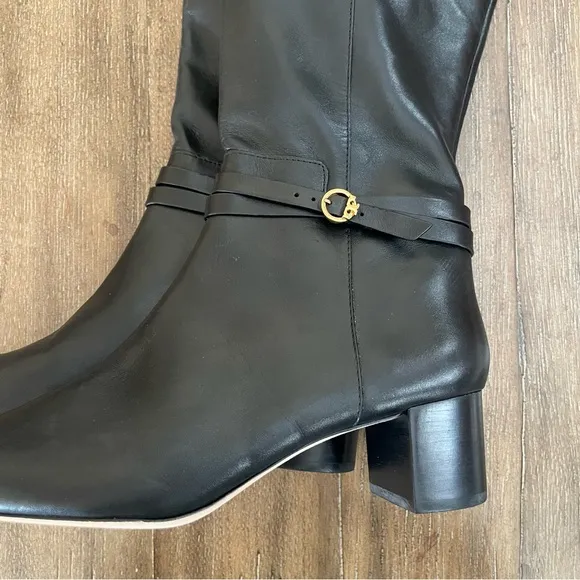 Tory Burch Leather Knee High Boot Women’s 7 Black Riding Block Heel Fall Winter