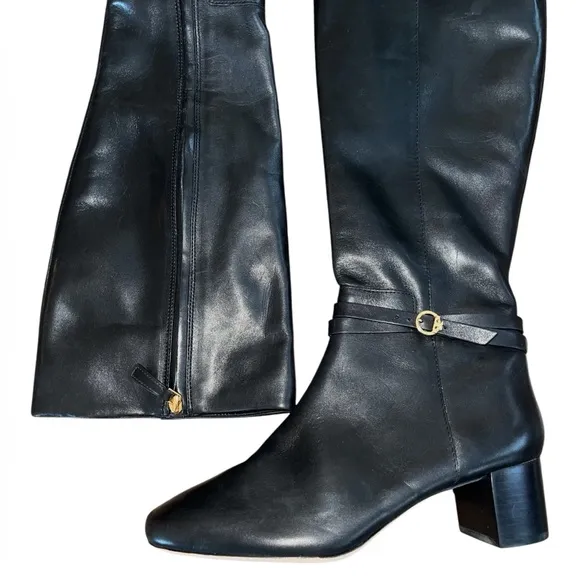 Tory Burch Leather Knee High Boot Women’s 7 Black Riding Block Heel Fall Winter