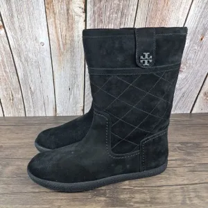 Tory Burch Logo Alana Split Suede Shearling Lined Boot Women's Sz 9 Black