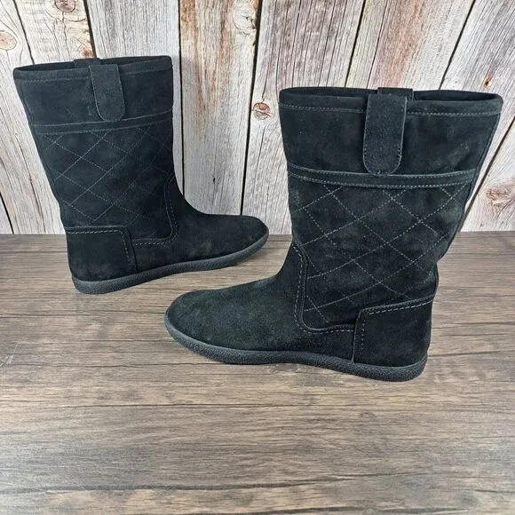 Tory Burch Logo Alana Split Suede Shearling Lined Boot Women's Sz 9 Black