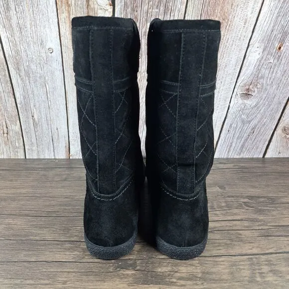 Tory Burch Logo Alana Split Suede Shearling Lined Boot Women's Sz 9 Black