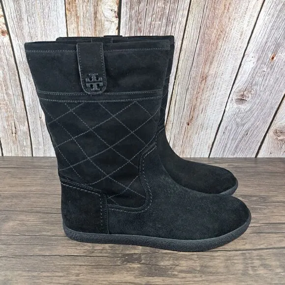 Tory Burch Logo Alana Split Suede Shearling Lined Boot Women's Sz 9 Black