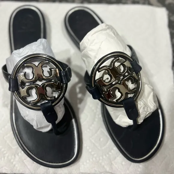 Tory Burch Miller Perfect Navy Sandals with Logo Accent women’s size 10 EUC