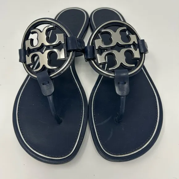 Tory Burch Miller Perfect Navy Sandals with Logo Accent women’s size 10 EUC