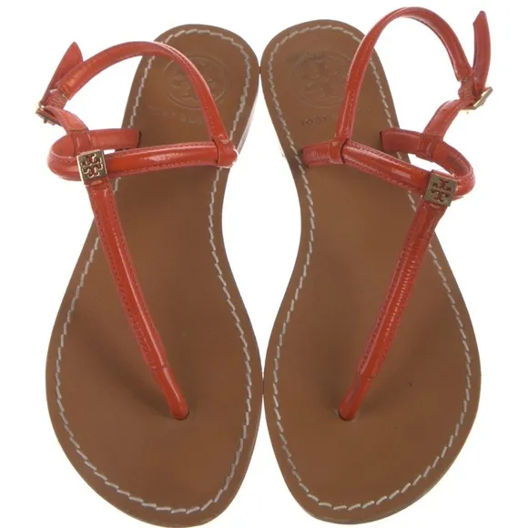 Tory Burch Red and Brown Sandals Minimalist Design