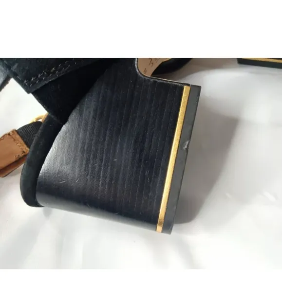 Tory Burch 'Selby' Block Heel Sandals Black Suede Women's Size 8 Shoes MSRP $278