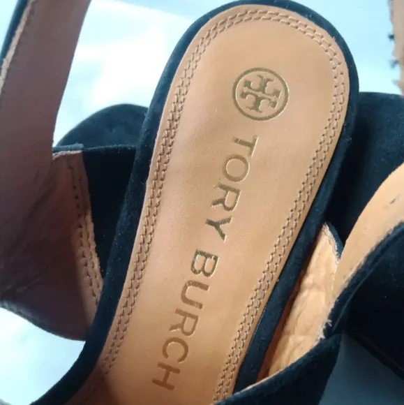 Tory Burch 'Selby' Block Heel Sandals Black Suede Women's Size 8 Shoes MSRP $278