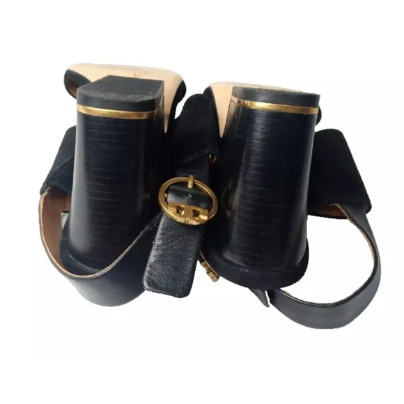 Tory Burch 'Selby' Block Heel Sandals Black Suede Women's Size 8 Shoes MSRP $278