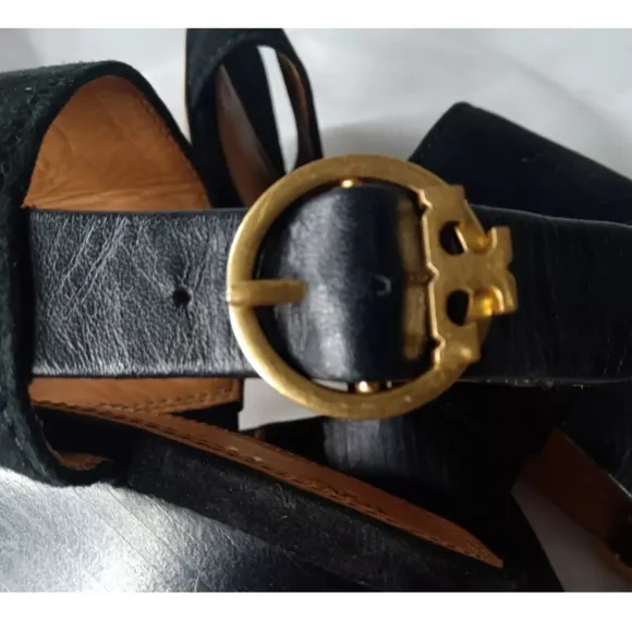 Tory Burch 'Selby' Block Heel Sandals Black Suede Women's Size 8 Shoes MSRP $278