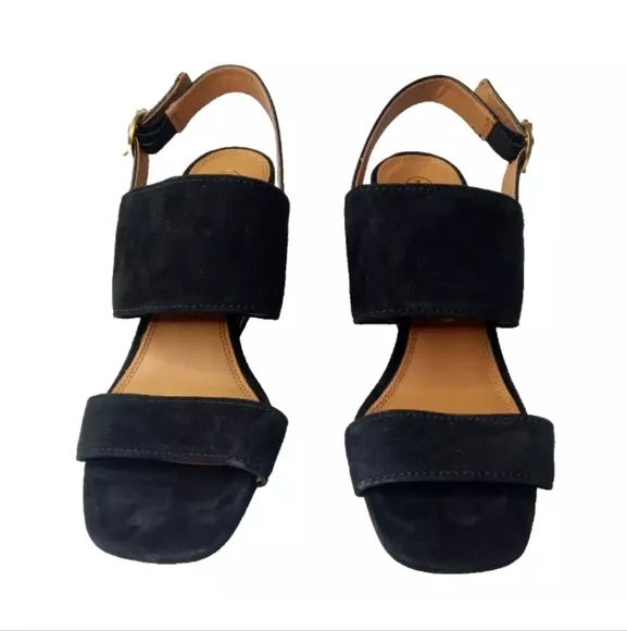 Tory Burch 'Selby' Block Heel Sandals Black Suede Women's Size 8 Shoes MSRP $278