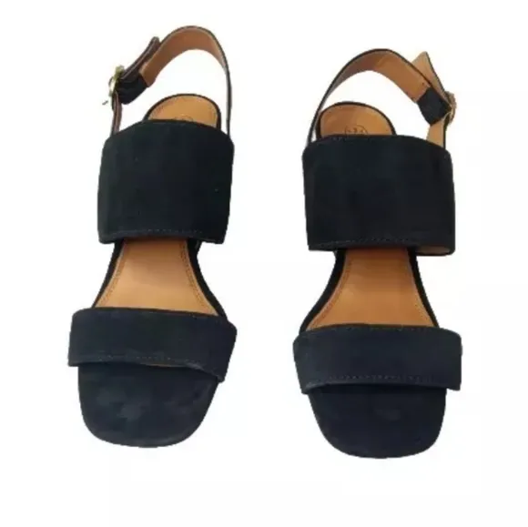 Tory Burch 'Selby' Block Heel Sandals Black Suede Women's Size 8 Shoes MSRP $278