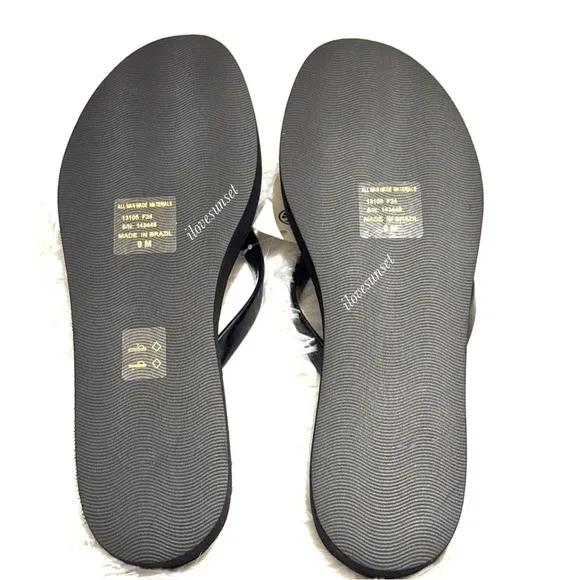 {Tory Burch} Willa Low Wedge Black Flip Flops with Gold Logo