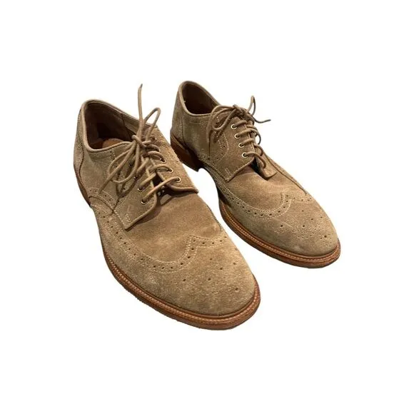 Trask Shoes Mens Wingtip Oxfords Tan Suede Leather Vibram Soles 30-1700 Size 11M
