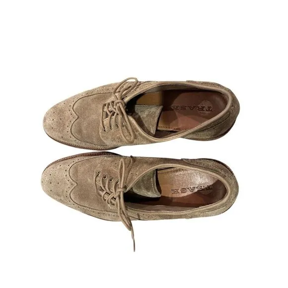 Trask Shoes Mens Wingtip Oxfords Tan Suede Leather Vibram Soles 30-1700 Size 11M
