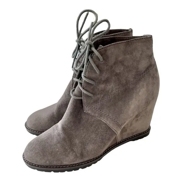 TRASK Womens Tatum Wedges Brown Suede Lace-Up Ankle Boots Booties Solid Shoes 7