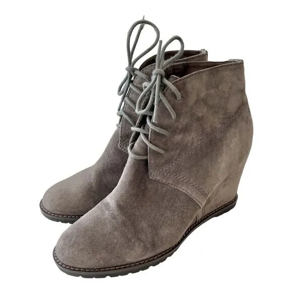TRASK Womens Tatum Wedges Brown Suede Lace-Up Ankle Boots Booties Solid Shoes 7