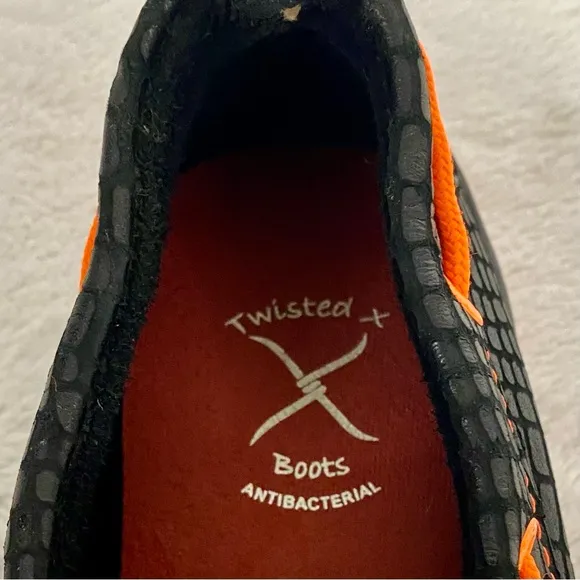 Twisted X Leather Moc Boat Shoes Youth Size 4 (Big Kid) Black Snake Print Orange