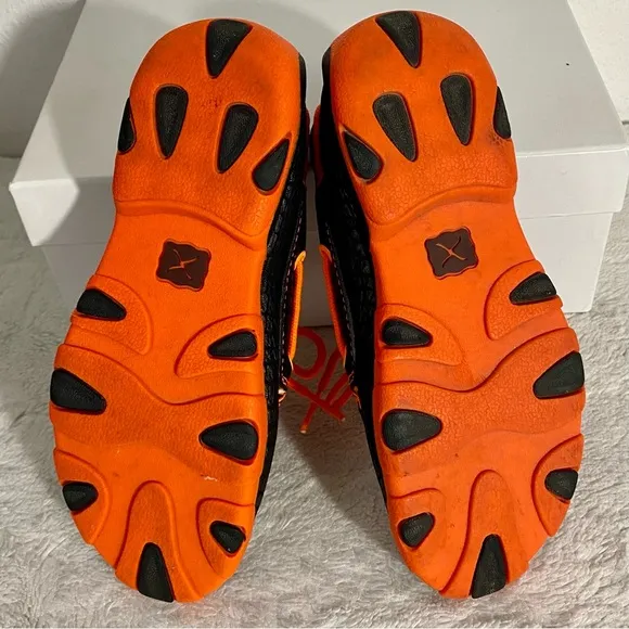 Twisted X Leather Moc Boat Shoes Youth Size 4 (Big Kid) Black Snake Print Orange