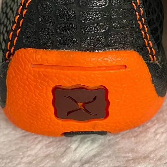 Twisted X Leather Moc Boat Shoes Youth Size 4 (Big Kid) Black Snake Print Orange