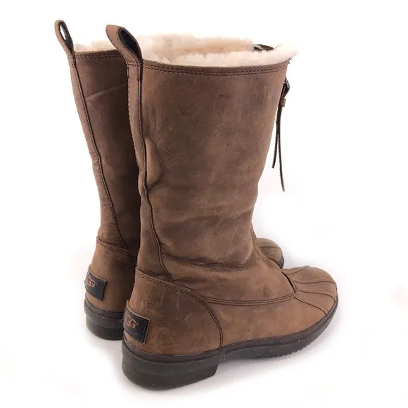 UGG Arquette Brown Leather Winter Boots 9