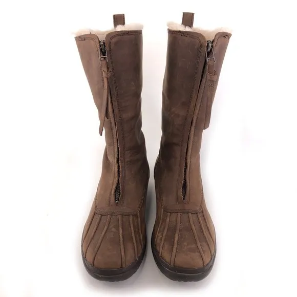 UGG Arquette Brown Leather Winter Boots 9