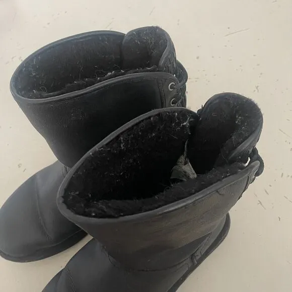 UGG Australia Leather Fur Lined Boots Black 8