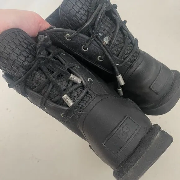 UGG Australia Leather Fur Lined Boots Black 8