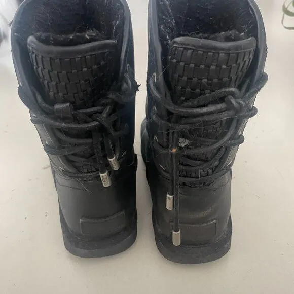 UGG Australia Leather Fur Lined Boots Black 8
