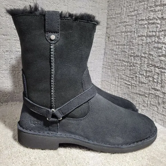 UGG Aveline Women's Size 8.5 US Black Suede Harness Zip Sued Winter Boots 111246