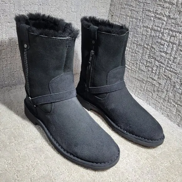 UGG Aveline Women's Size 8.5 US Black Suede Harness Zip Sued Winter Boots 111246