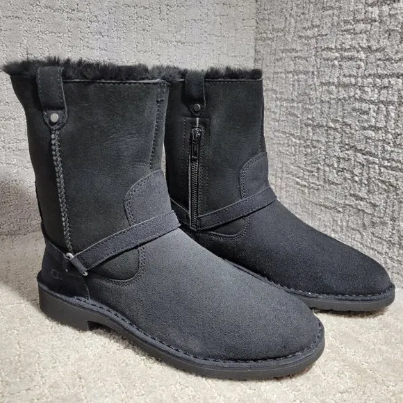 UGG Aveline Women's Size 8.5 US Black Suede Harness Zip Sued Winter Boots 111246