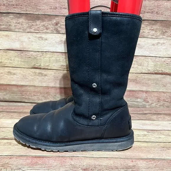 Ugg Black Leather Roll Down Winter Boots