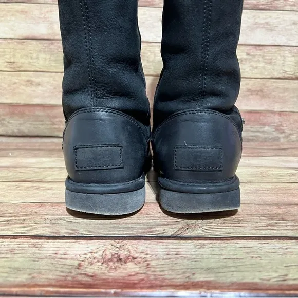 Ugg Black Leather Roll Down Winter Boots
