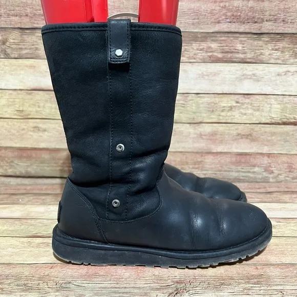 Ugg Black Leather Roll Down Winter Boots