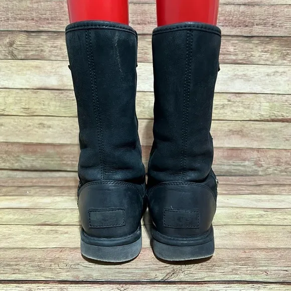 Ugg Black Leather Roll Down Winter Boots