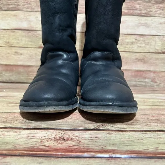 Ugg Black Leather Roll Down Winter Boots
