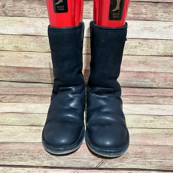 Ugg Black Leather Roll Down Winter Boots