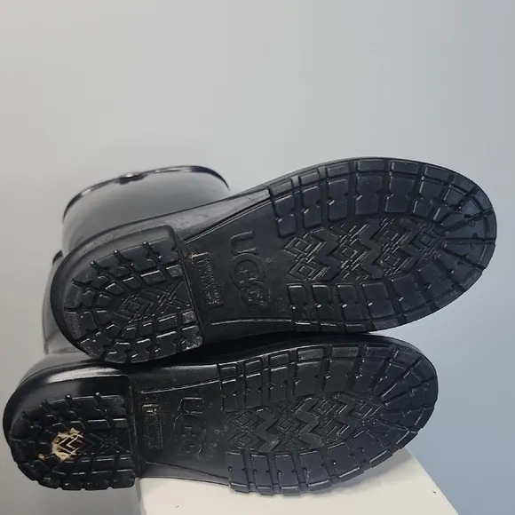 UGG Black Winter Rain Boots with Glossy Finish