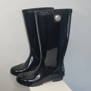 UGG Black Winter Rain Boots with Glossy Finish
