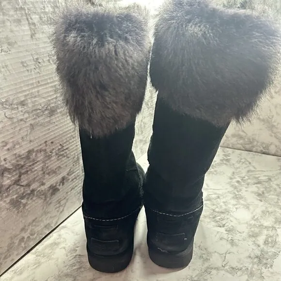Ugg Boots Womens 7 Tall Rosana Water Resistant Sheepskin Fur Tocana  Black Suede