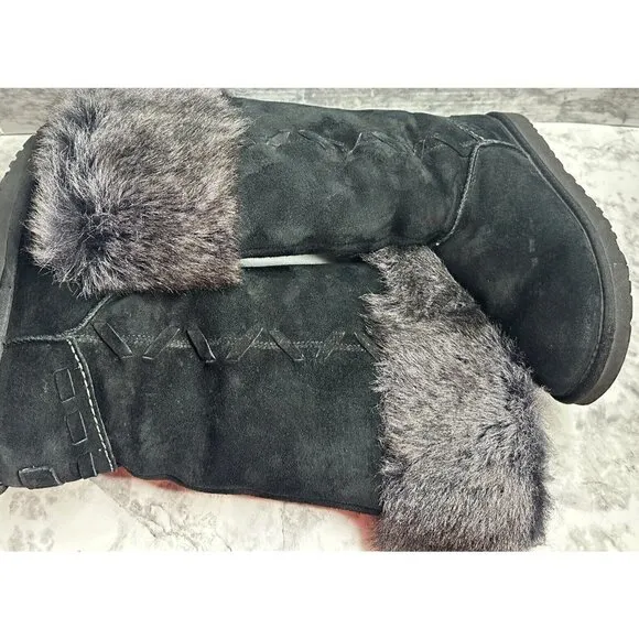 Ugg Boots Womens 7 Tall Rosana Water Resistant Sheepskin Fur Tocana  Black Suede