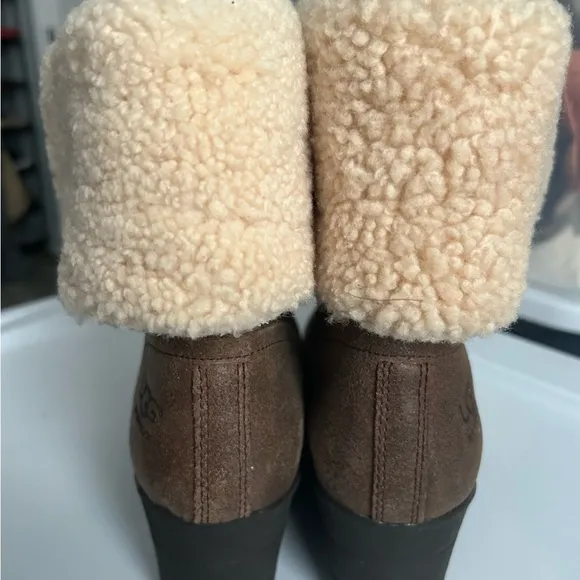 UGG Brown Lace Up Boots with Cream Sherpa