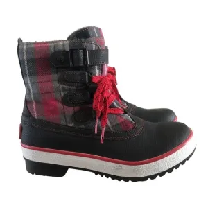 Ugg Decatur Red &amp; Black Plaid Lace Up Rubber Duck Winter Boots 6