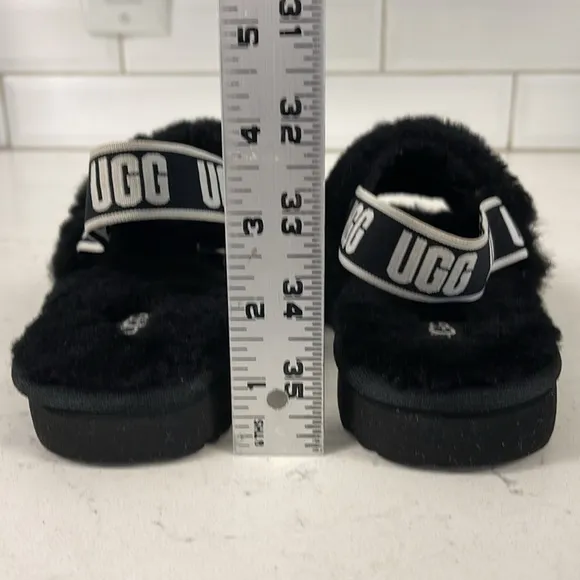 UGG Disco Slide Kids Black Fluffy Sandals - Slippers Size 13