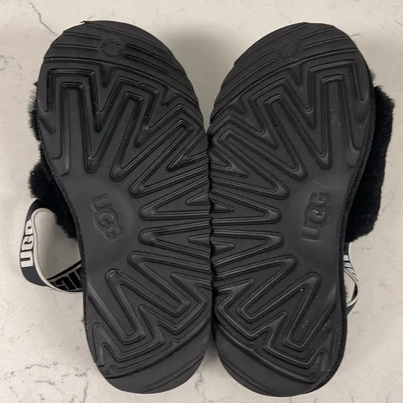 UGG Disco Slide Kids Black Fluffy Sandals - Slippers Size 13
