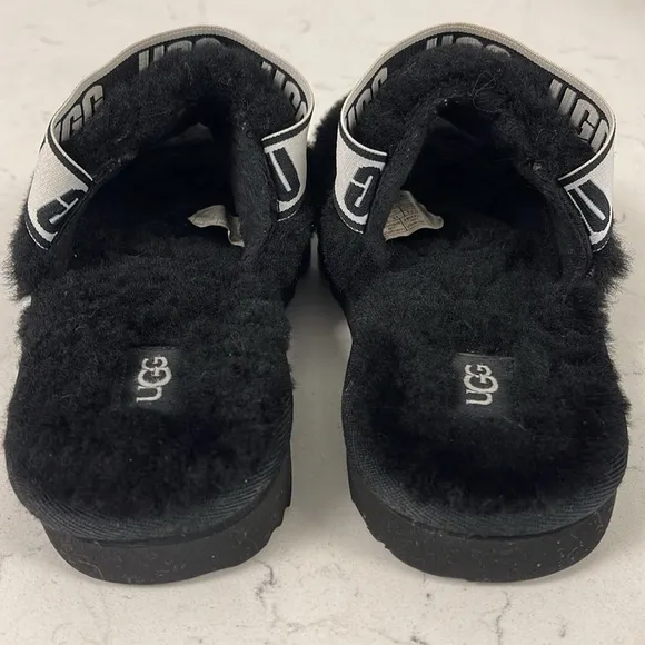 UGG Disco Slide Kids Black Fluffy Sandals - Slippers Size 13