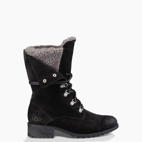 UGG Gradin black suede lace up winter combat boots size 9