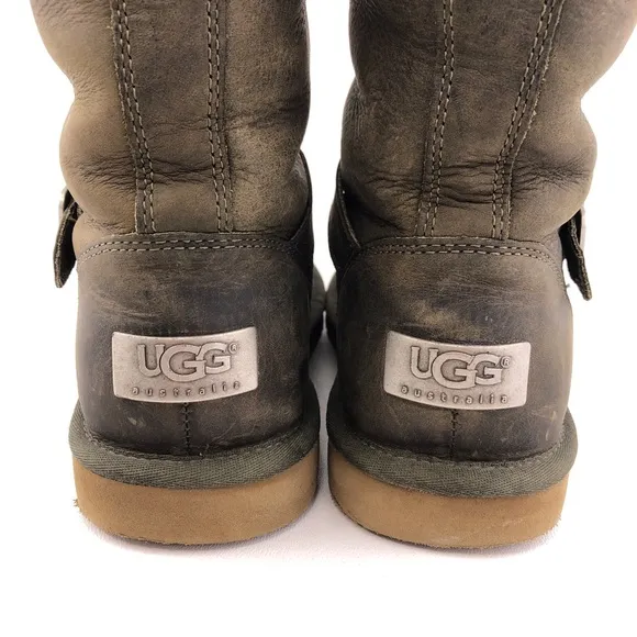 UGG Kensington Olive Leather Pull on Sheepskin Winter Boots 7