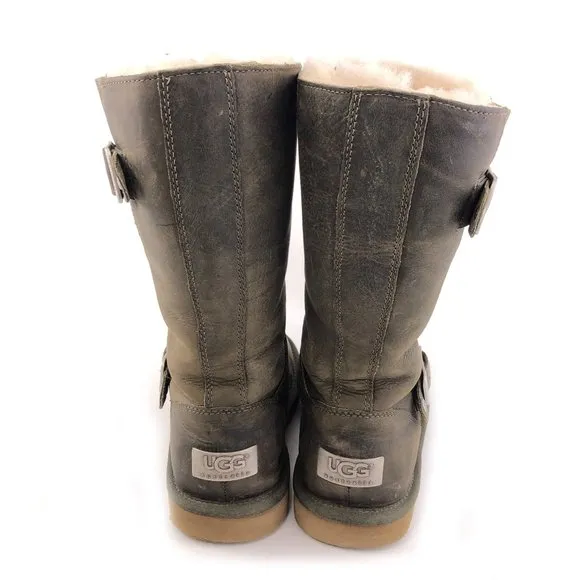 UGG Kensington Olive Leather Pull on Sheepskin Winter Boots 7