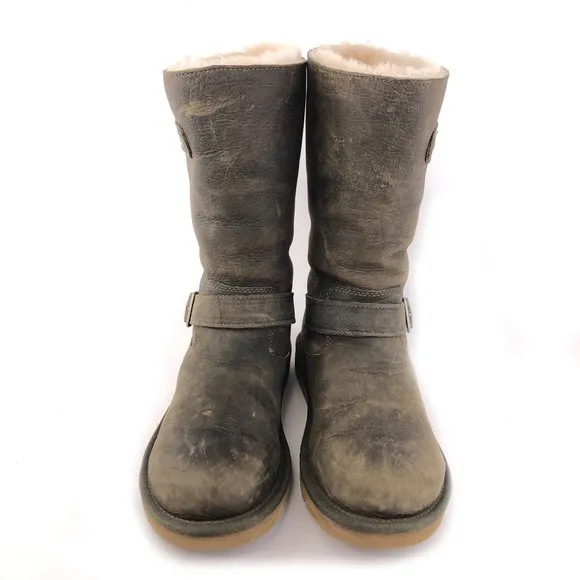 UGG Kensington Olive Leather Pull on Sheepskin Winter Boots 7